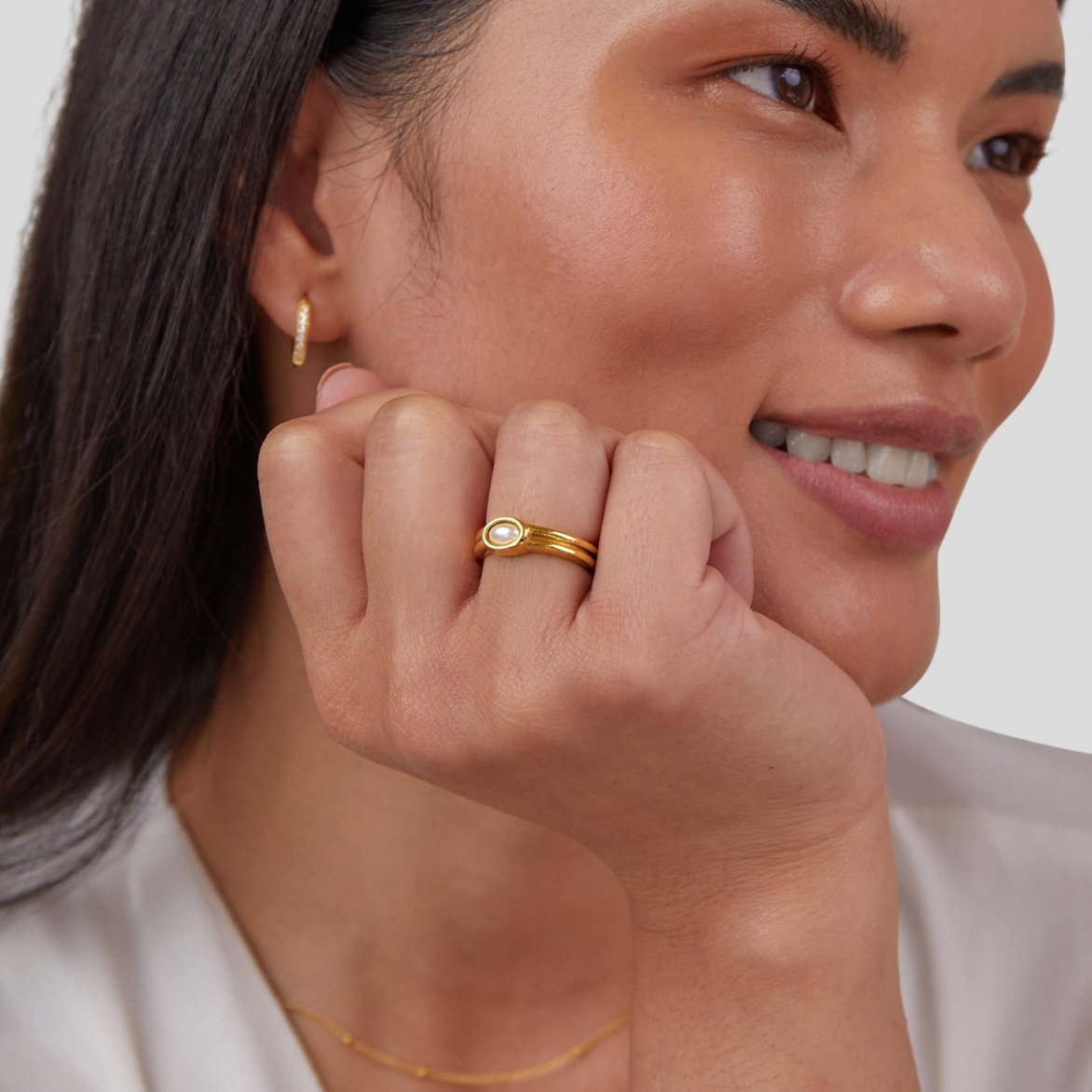 Bague en or 18 carats avec perle épaisse