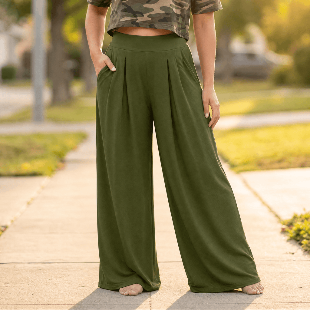 Pantalon Palazzo Femme Curvella – Plissé, Coupe Fluide