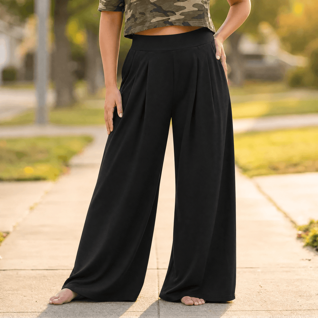 Pantalon Palazzo Femme Curvella – Plissé, Coupe Fluide