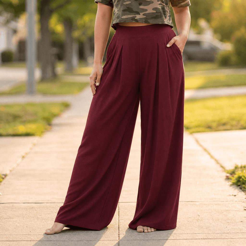 Pantalon Palazzo Femme Curvella – Plissé, Coupe Fluide