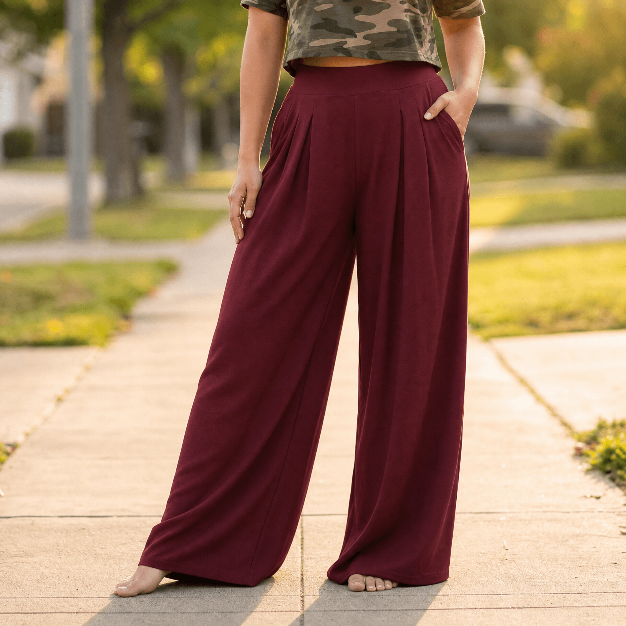 Pantalon Palazzo Femme Curvella – Plissé, Coupe Fluide