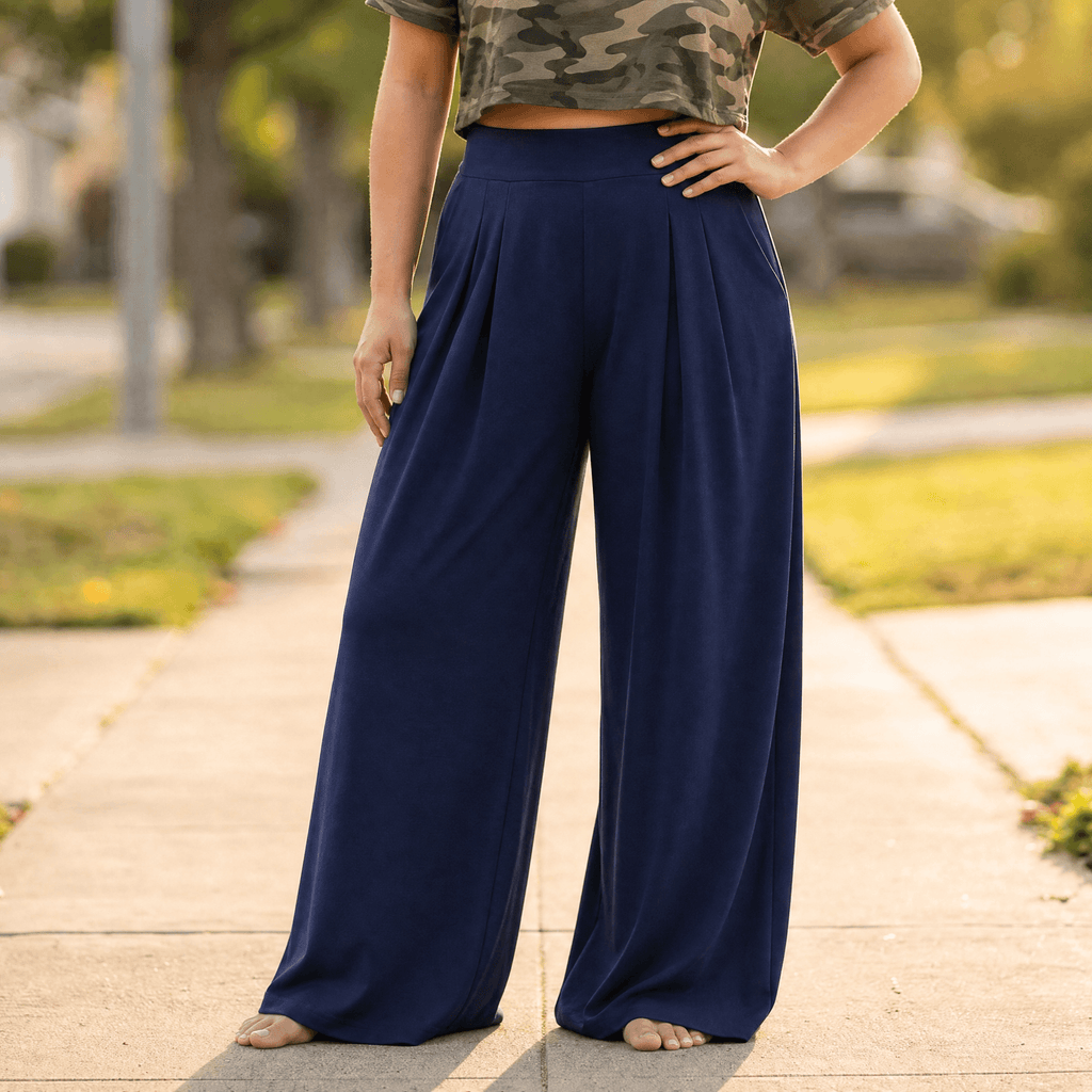 Pantalon Palazzo Femme Curvella – Plissé, Coupe Fluide