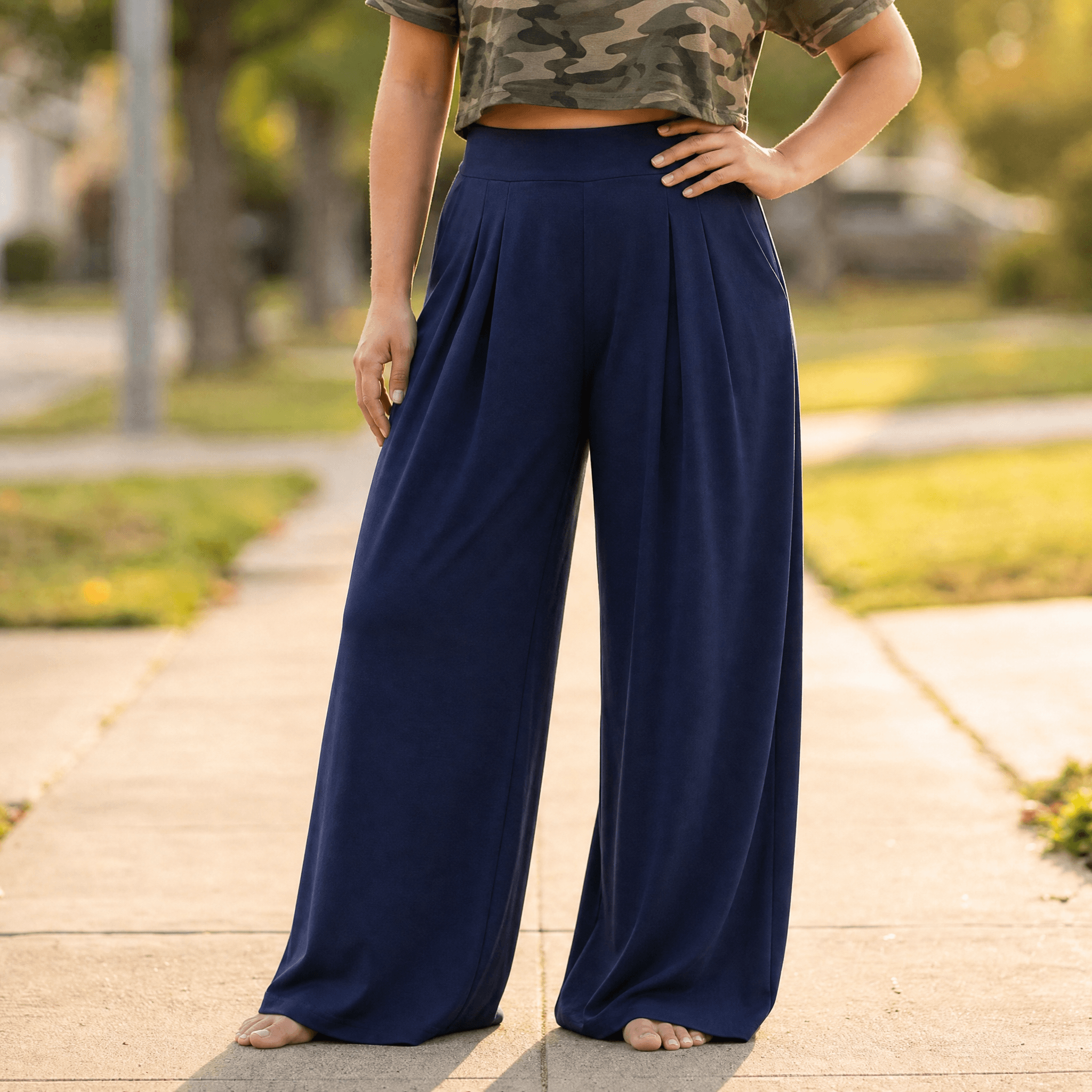 Pantalon Palazzo Femme Curvella – Plissé, Coupe Fluide