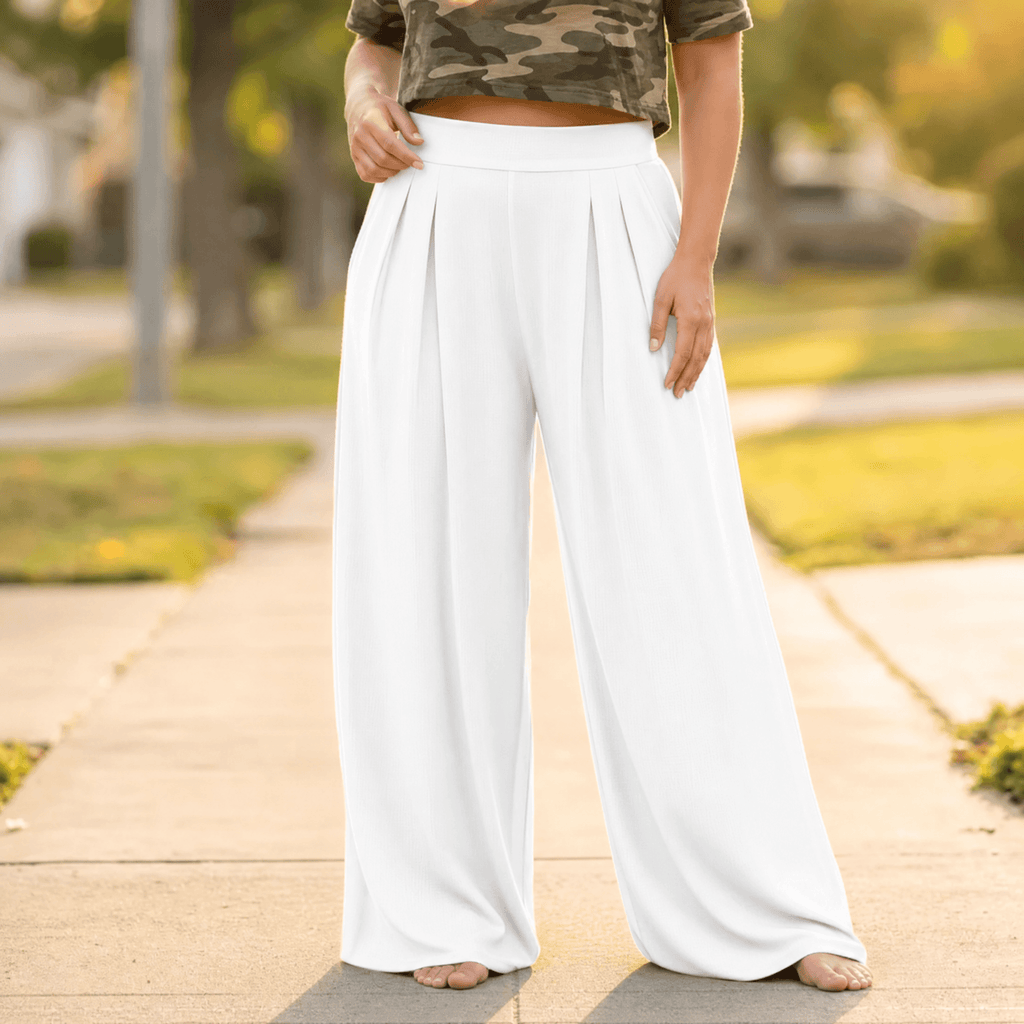 Pantalon Palazzo Femme Curvella – Plissé, Coupe Fluide