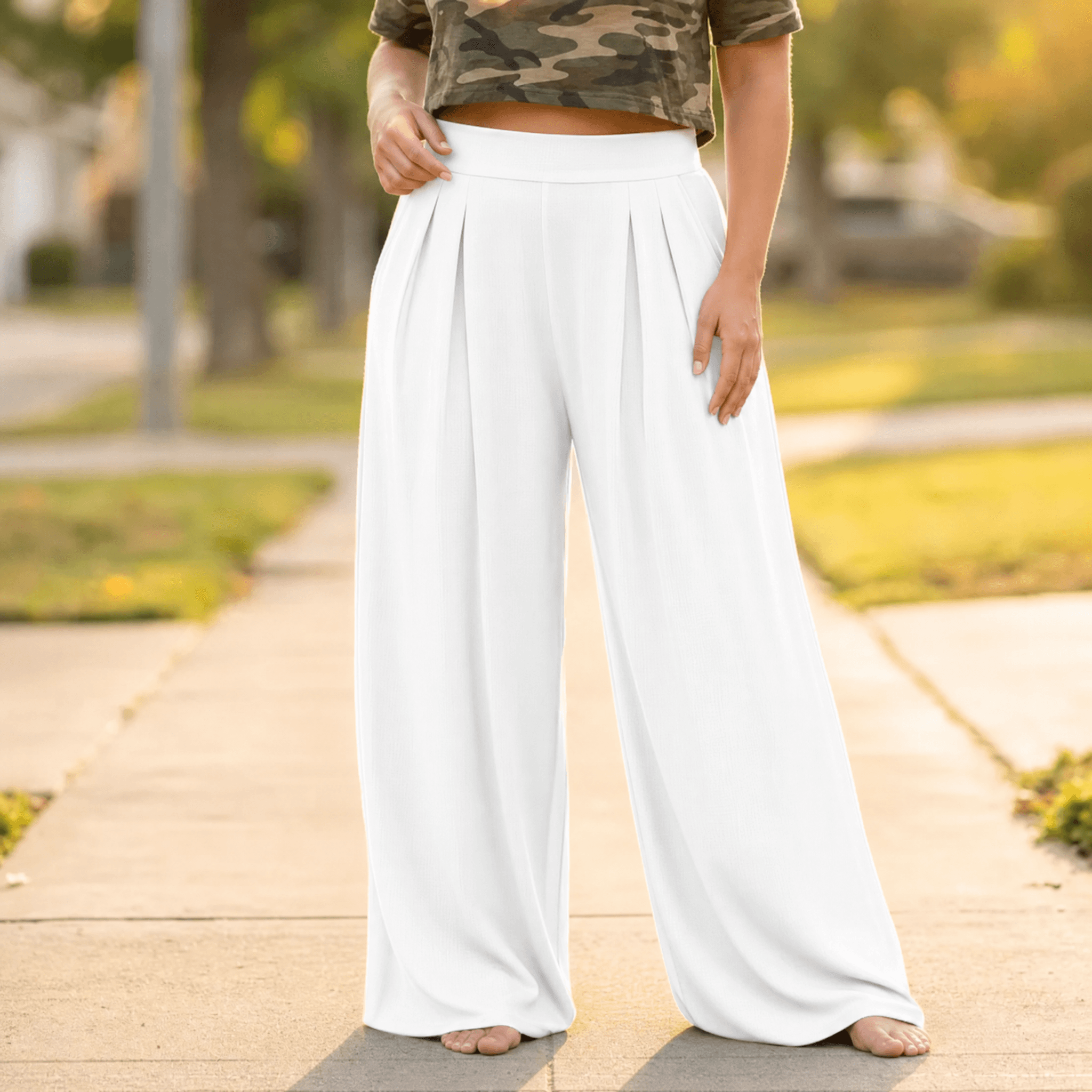 Pantalon Palazzo Femme Curvella – Plissé, Coupe Fluide