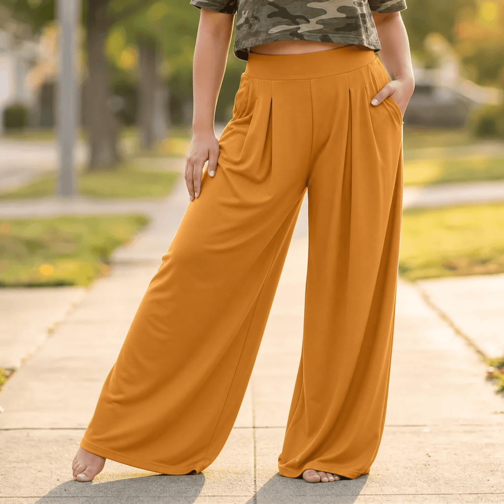 Pantalon Palazzo Femme Curvella – Plissé, Coupe Fluide