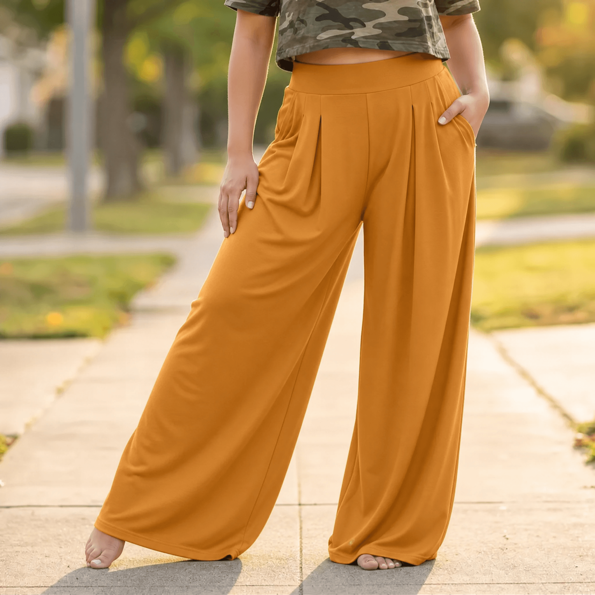 Pantalon Palazzo Femme Curvella – Plissé, Coupe Fluide
