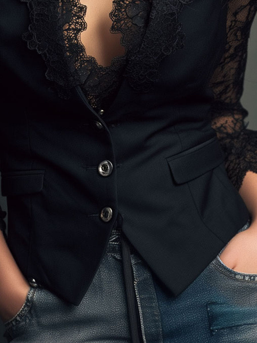 Bruxelle - Blouse Femme Élégante en Dentelle à Manches Transparentes