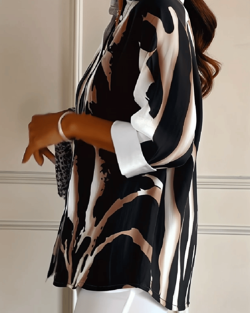 Blouse Imprimée Irregulière à Col Montant