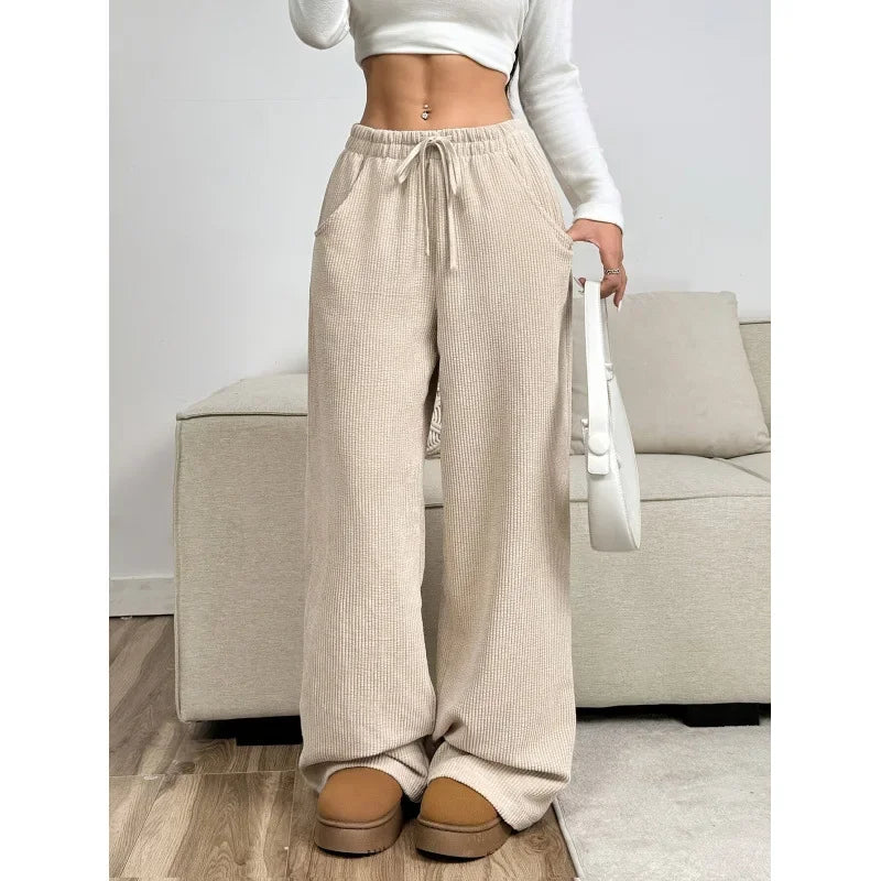 Pantalon en velours côtelé à taille haute avec cordon de serrage et jambes larges
