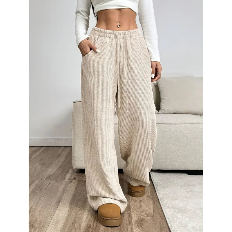 Pantalon en velours côtelé à taille haute avec cordon de serrage et jambes larges