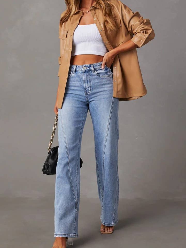 Pantalon femme taille haute et jambes droites