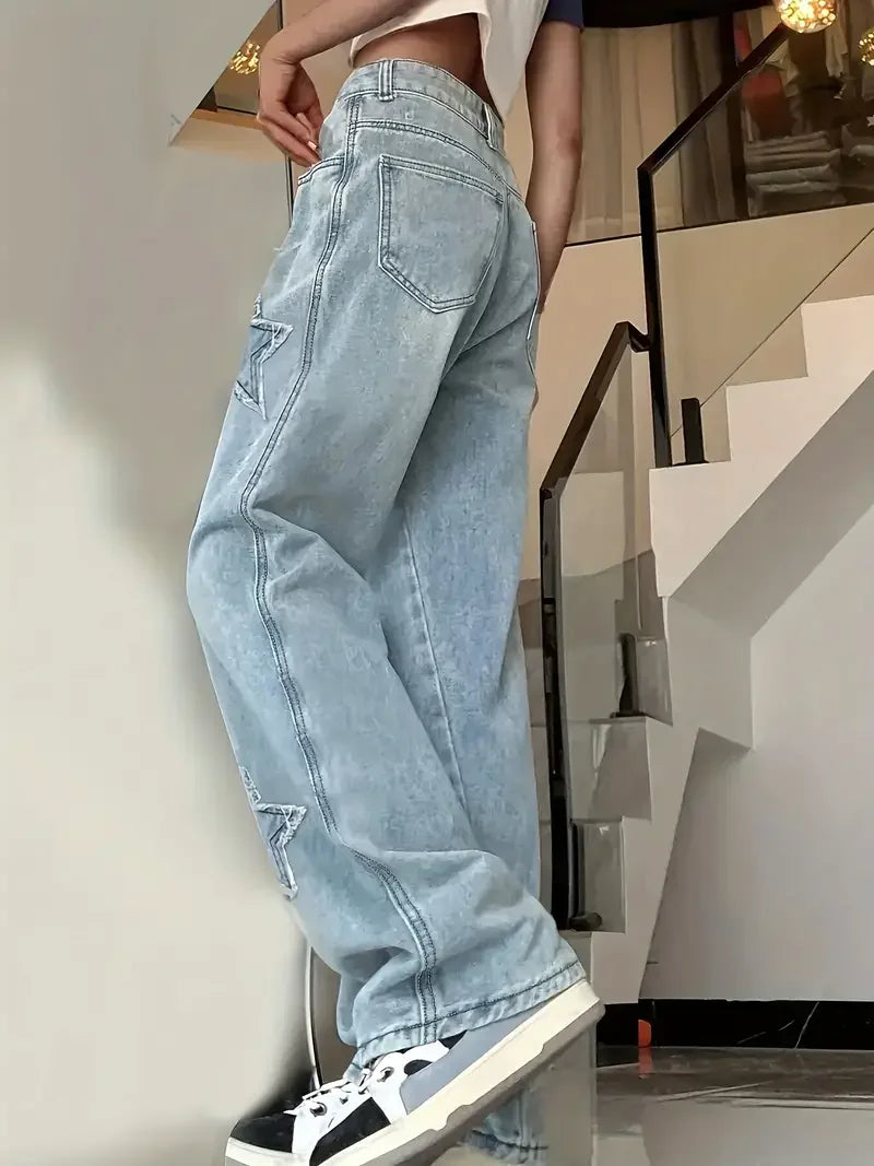 Pantalon pour femmes taille haute avec applications en forme d'étoile