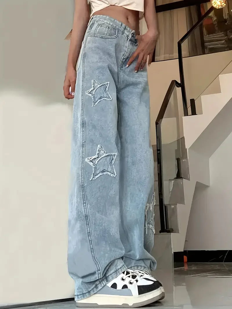 Pantalon pour femmes taille haute avec applications en forme d'étoile