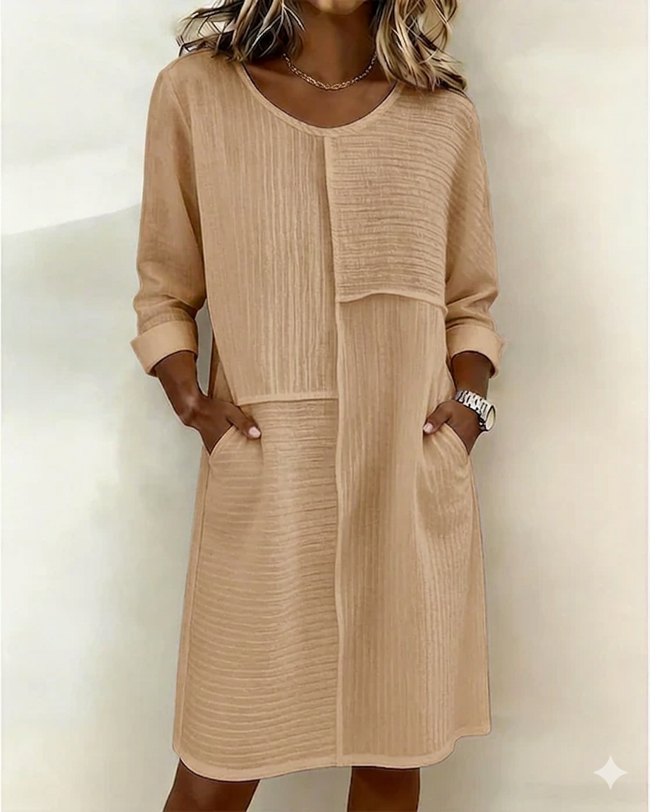 Gaelle - Robe Femme Coton Lin Texturée Coupe Fluide Manches Longues Confort