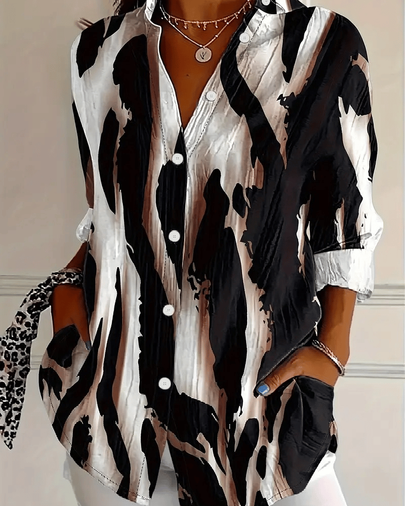 Blouse Imprimée Irregulière à Col Montant