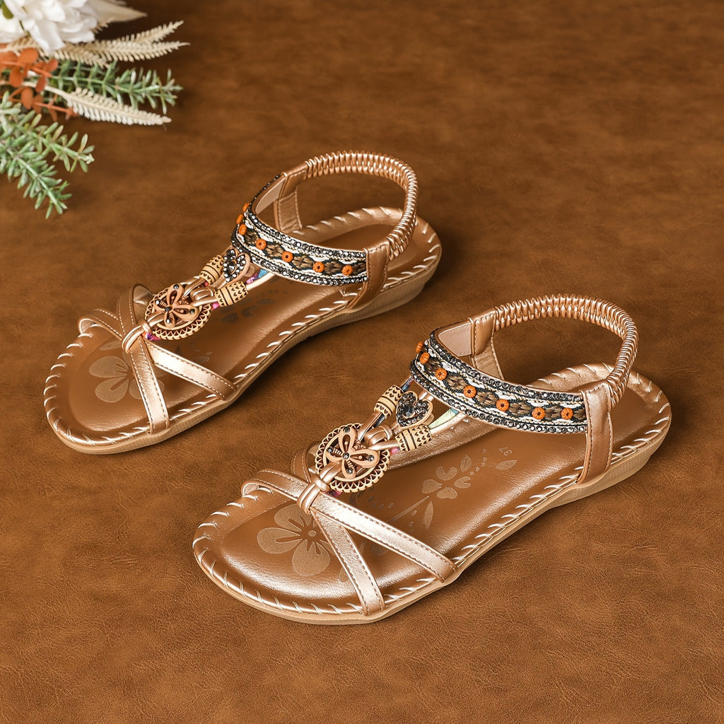 Sandales Bohèmes Femme à Brides Croisées et Strass