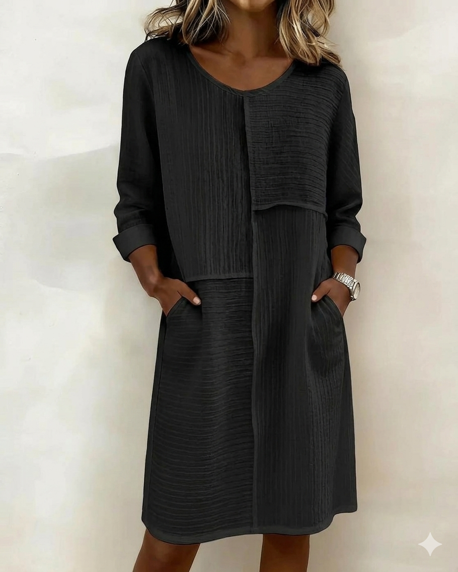 Gaelle - Robe Femme Coton Lin Texturée Coupe Fluide Manches Longues Confort