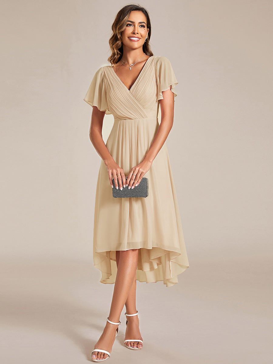 Robe femme d’invitée de mariage chic col V coupe fluide élégante
