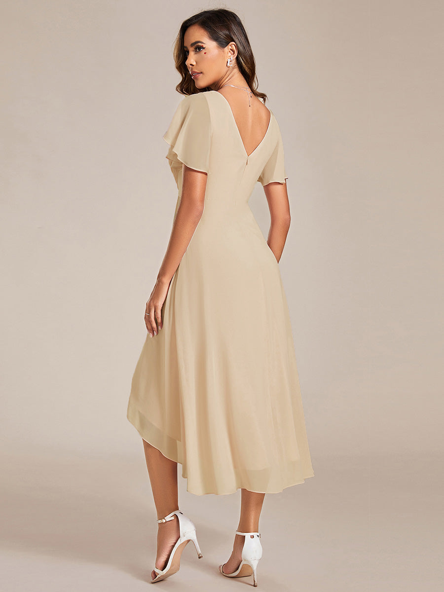 Robe femme d’invitée de mariage chic col V coupe fluide élégante