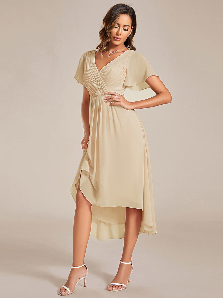 Robe femme d’invitée de mariage chic col V coupe fluide élégante