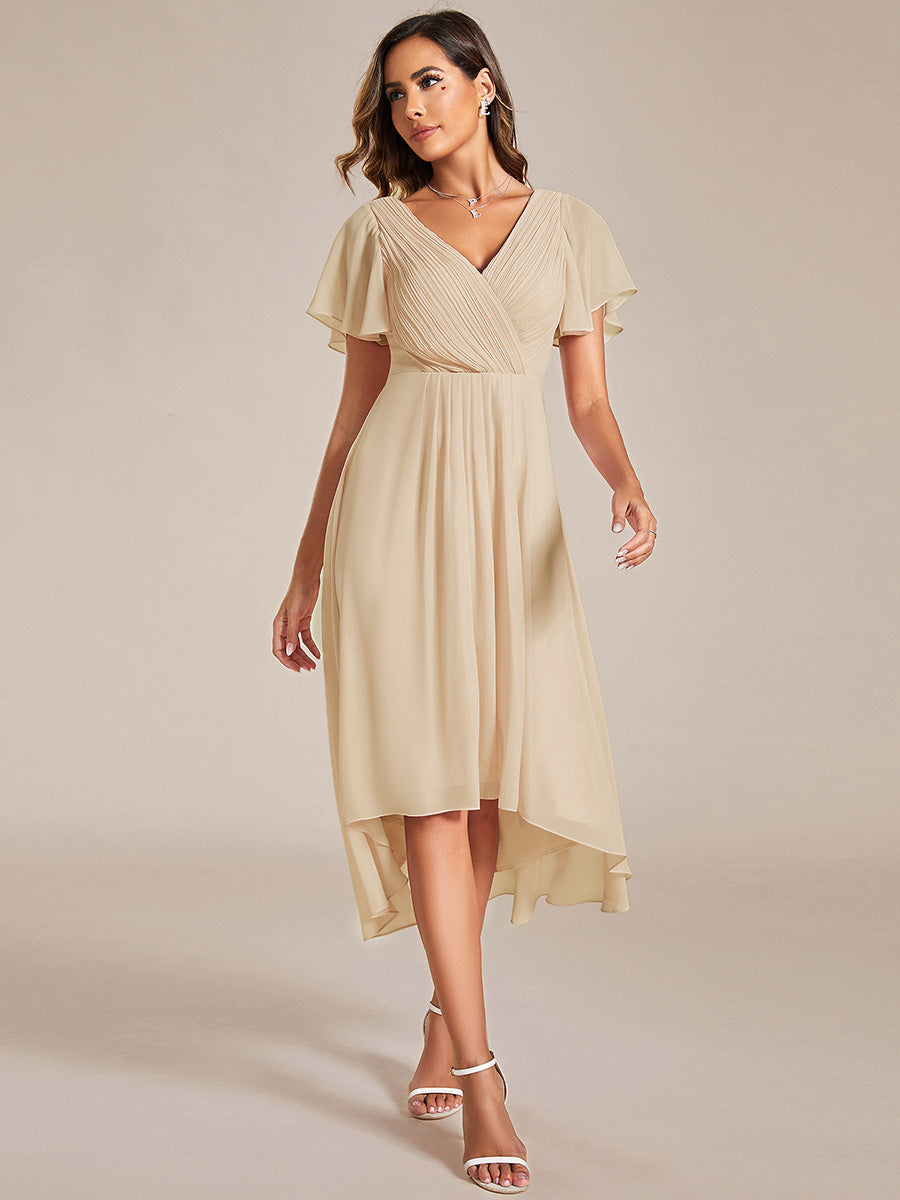 Robe femme d’invitée de mariage chic col V coupe fluide élégante