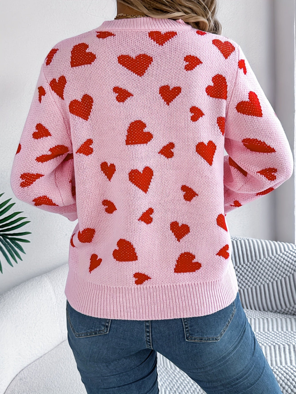 Elin | Pull élégant pour femmes avec col rond et motif de cœurs