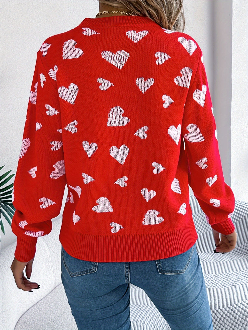 Elin | Pull élégant pour femmes avec col rond et motif de cœurs