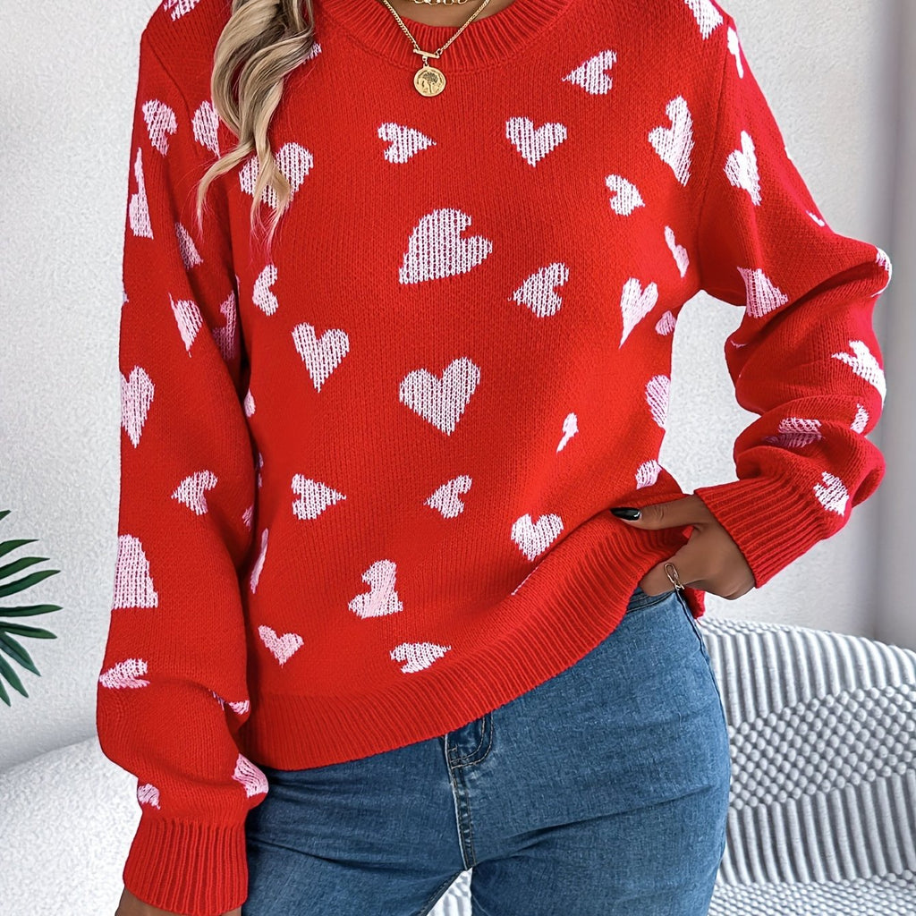 Elin | Pull élégant pour femmes avec col rond et motif de cœurs