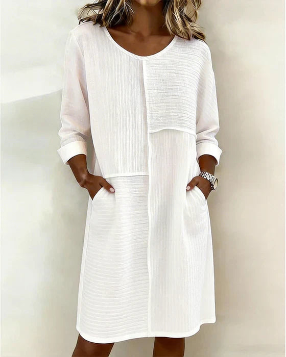 Gaelle - Robe Femme Coton Lin Texturée Coupe Fluide Manches Longues Confort