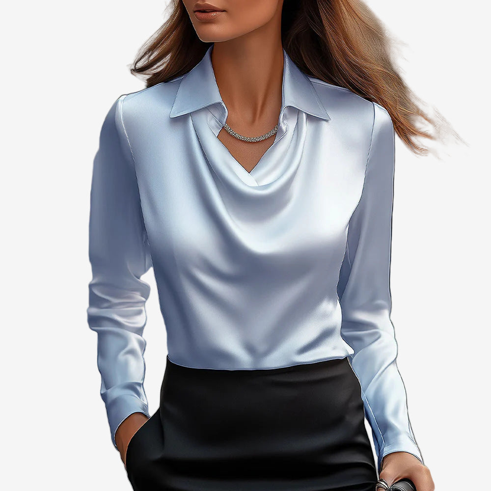 Elira™ | Chemisiers en satin à manches longues et encolure drapée pour femmes