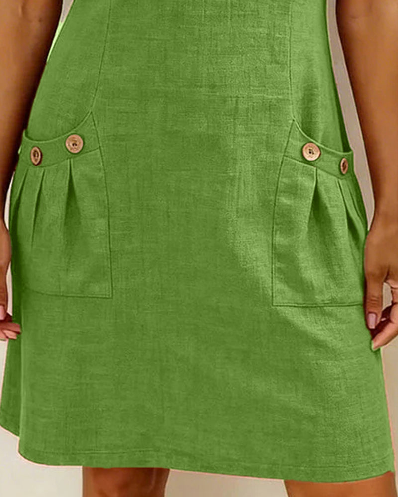 Kovira - Robe Courte Coton Lin avec Fermeture Éclair et Poches