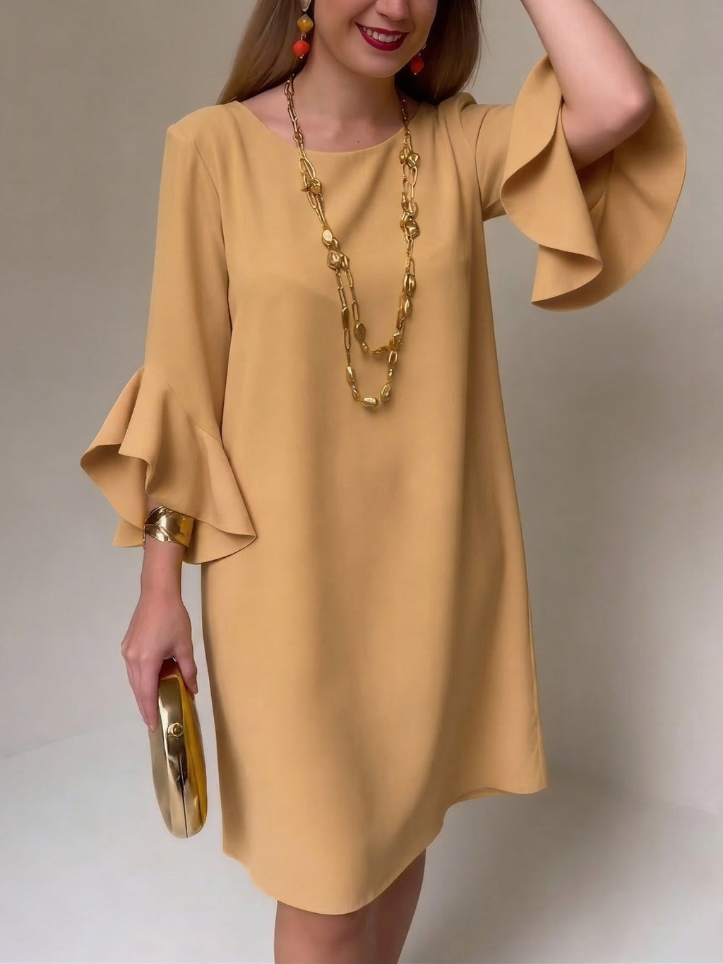 Robe Femme Fluide Manches Volantées Coupe Ample Élégante