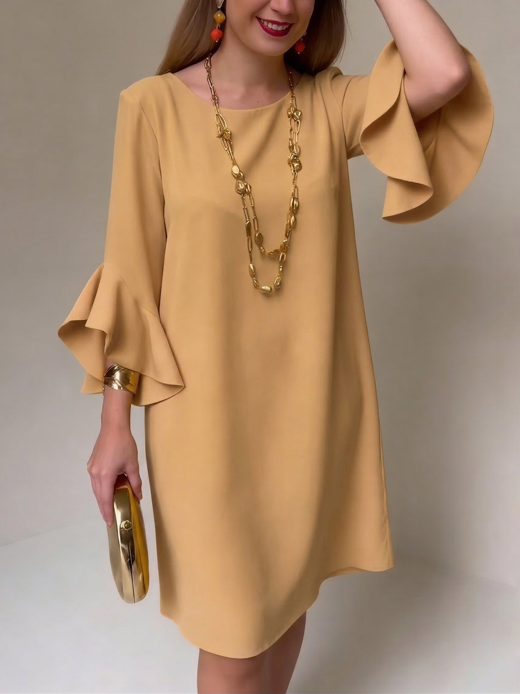 Robe Femme Fluide Manches Volantées Coupe Ample Élégante