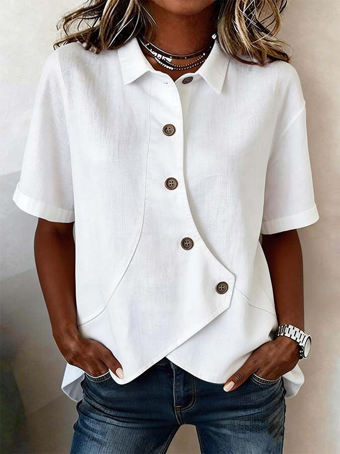 Chemise femme asymétrique à boutons avec col élégant structuré