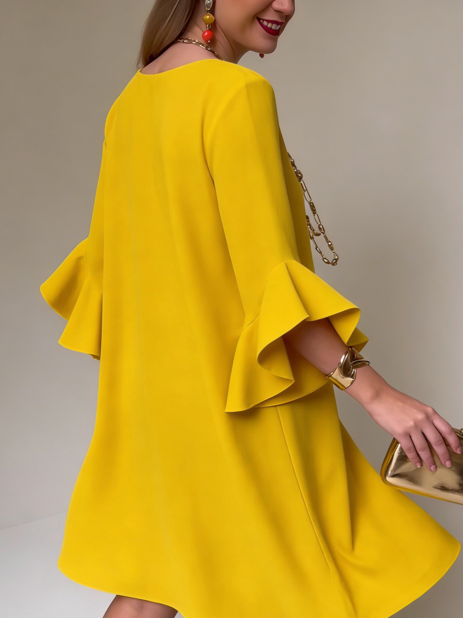 Robe Femme Fluide Manches Volantées Coupe Ample Élégante