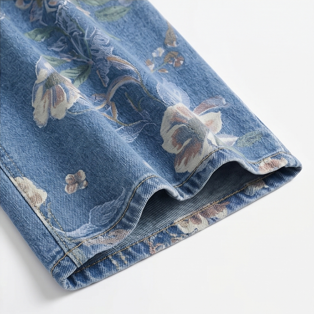 Jean Large Femme Blomara – Bleu Clair, Imprimé Floral
