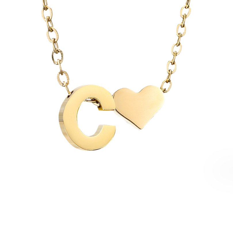 Collier Cœur et Lettre Original en Or