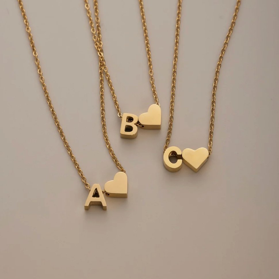 Collier Cœur et Lettre Original en Or