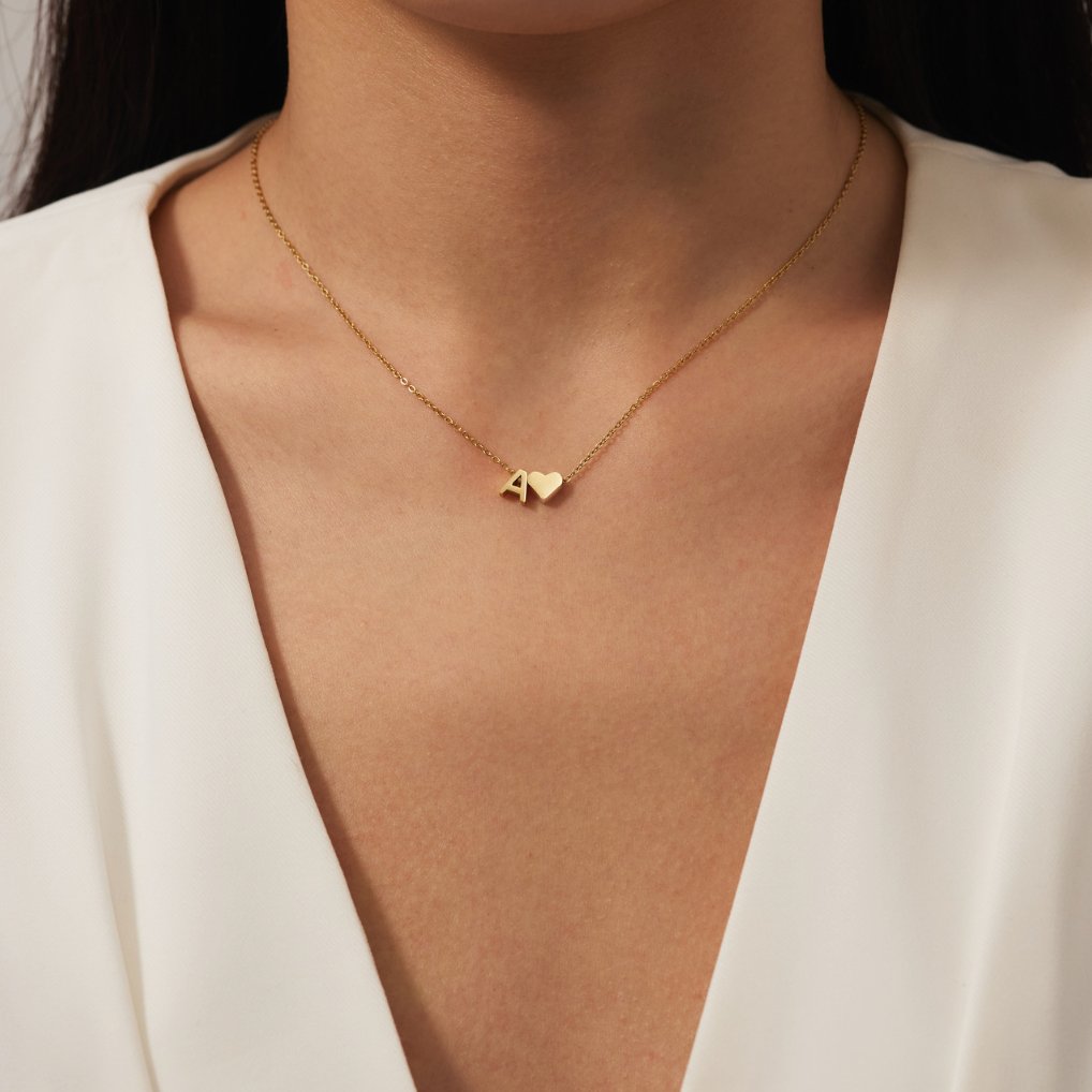 Collier Cœur et Lettre Original en Or