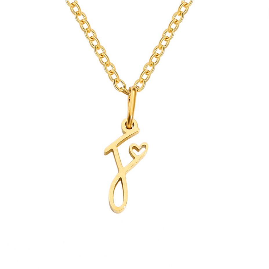 Collier cœur lettre or
