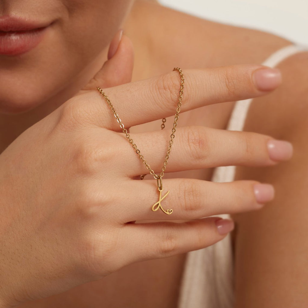 Collier cœur lettre or