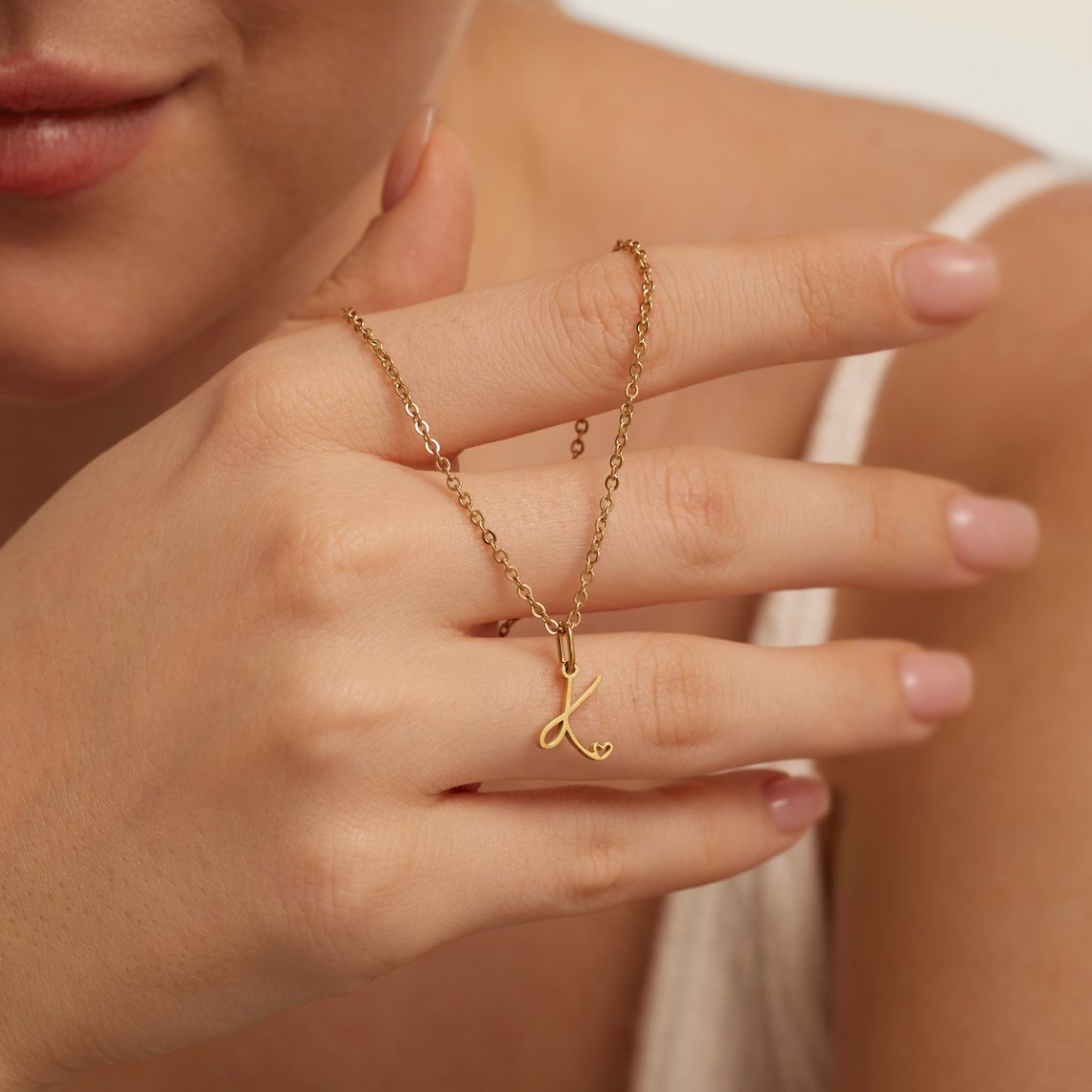 Collier cœur lettre or