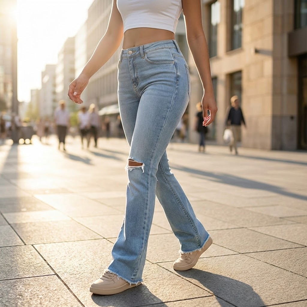 Jean Évasé Femme Denara – Déchiré, Taille Haute