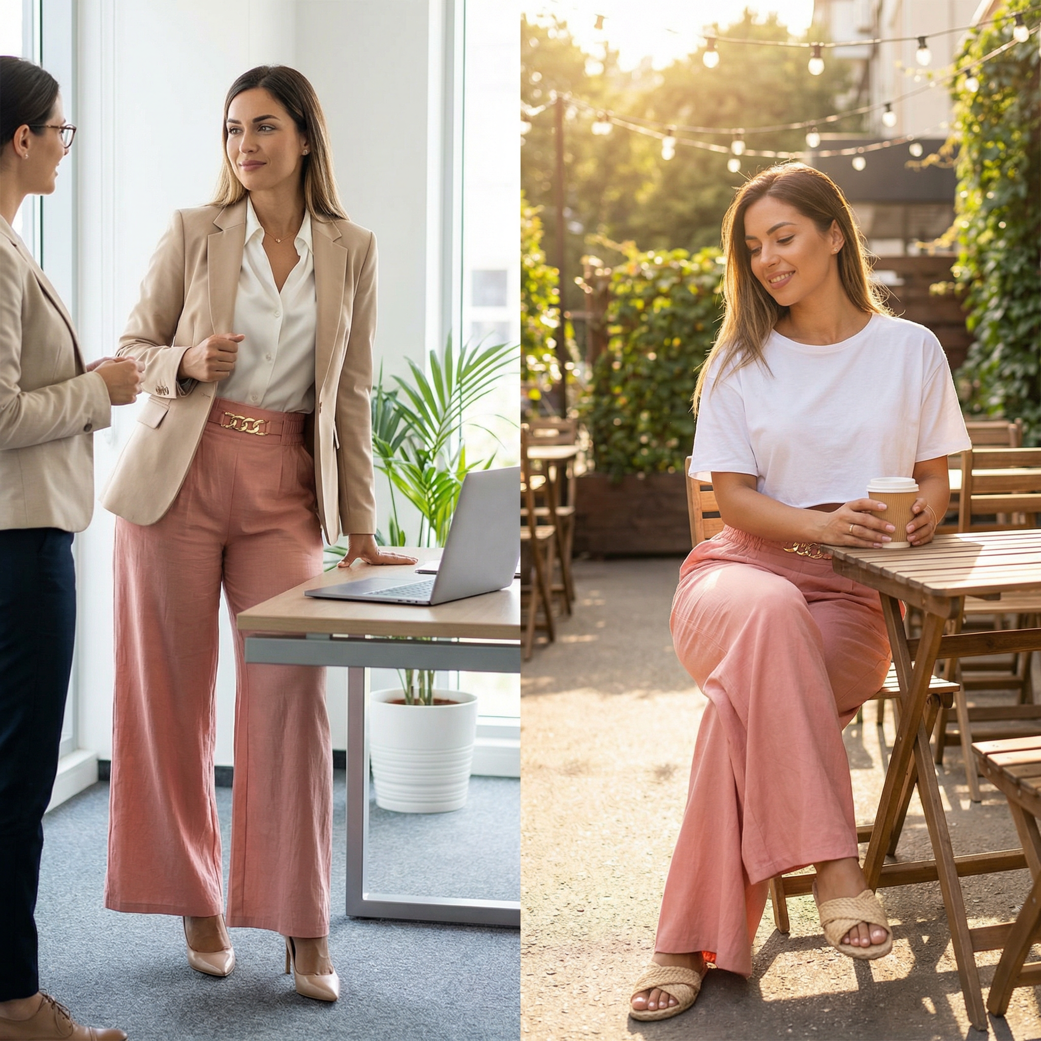 Pantalon large taille haute Florena™ avec accent en chaîne