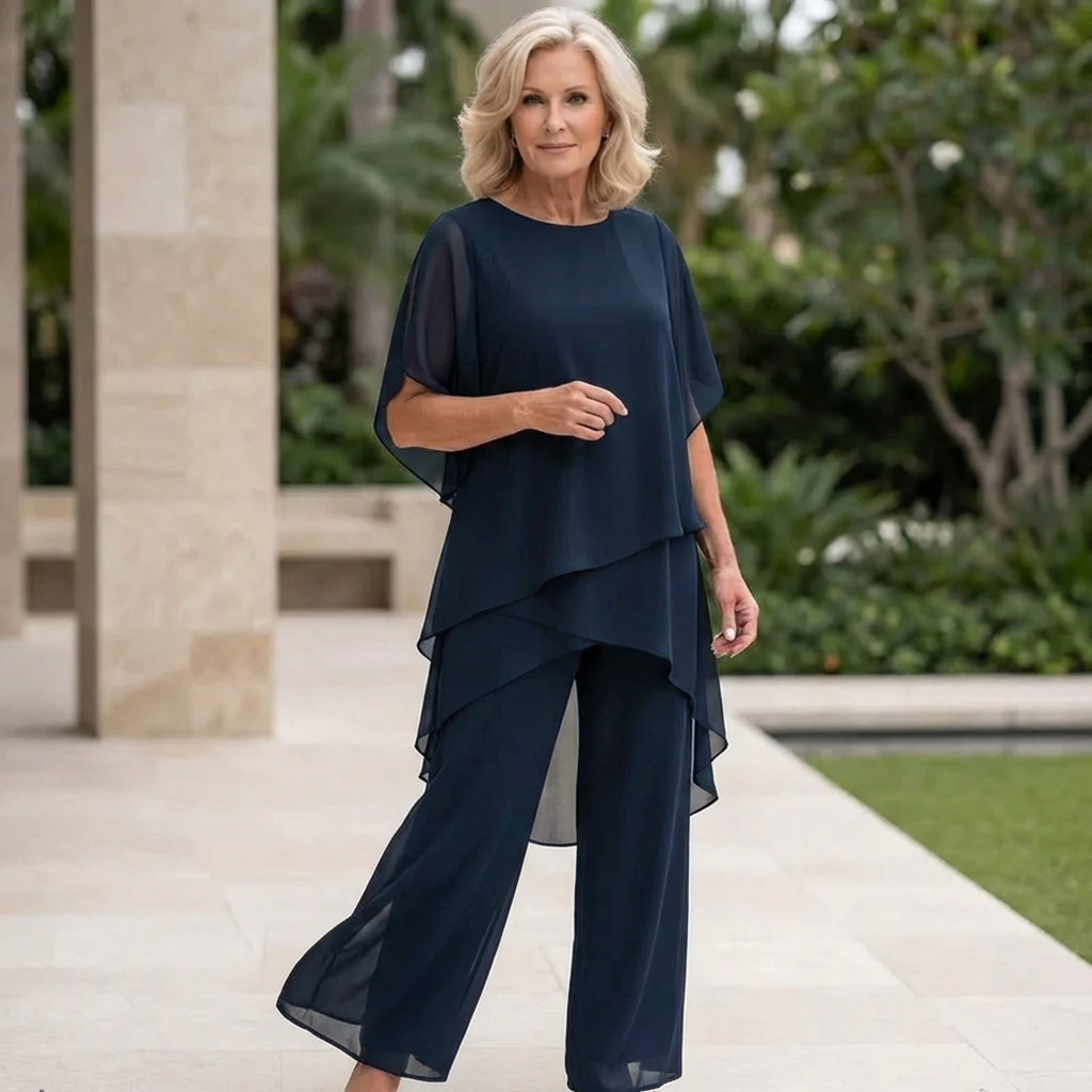 Costume avec pantalons palazzo drapés