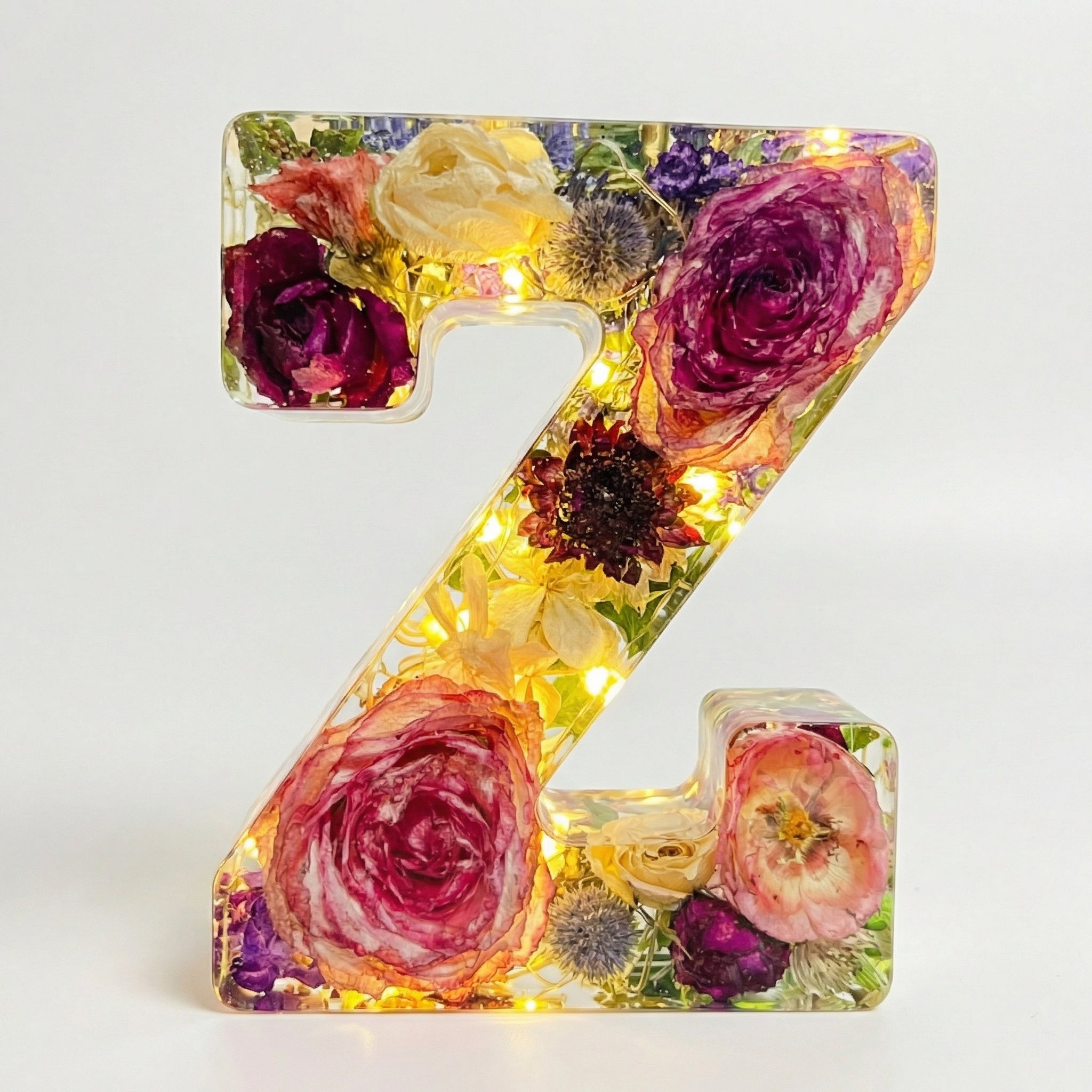 Florenza – Lettre lumineuse en résine florale personnalisée
