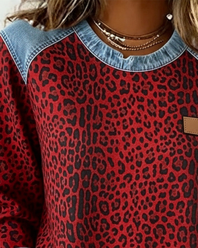 Sara™ | Sweatshirts en patchwork de denim léopard