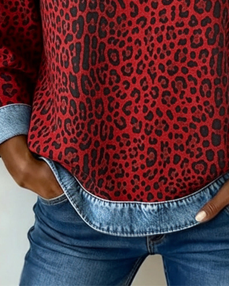 Sara™ | Sweatshirts en patchwork de denim léopard
