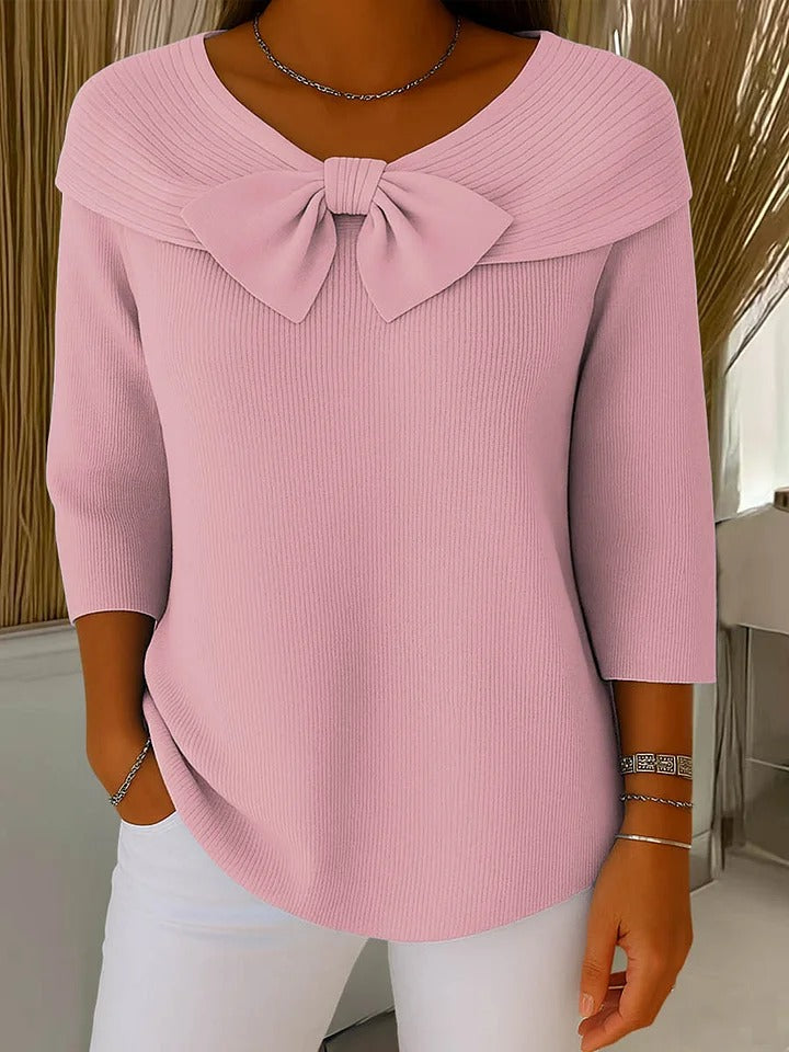 Emma – Pull Femme avec Nœud et Encolure Ronde